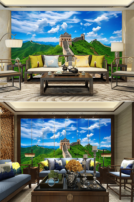 北京春天长城风景装饰画电视背景墙-众图网