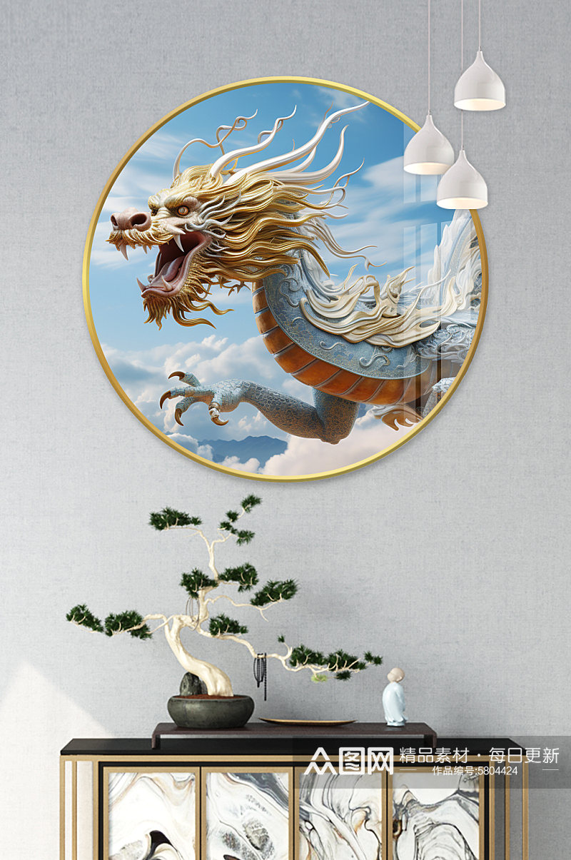 3D中国龙龙年圆形客厅装饰画素材