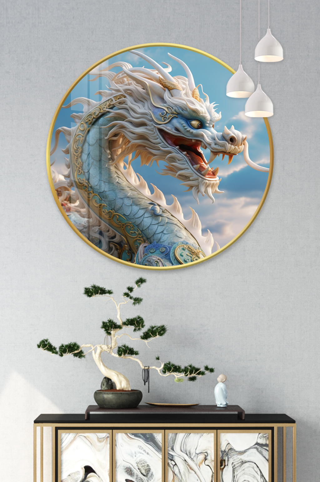 3D中国龙龙年圆形客厅装饰画素材