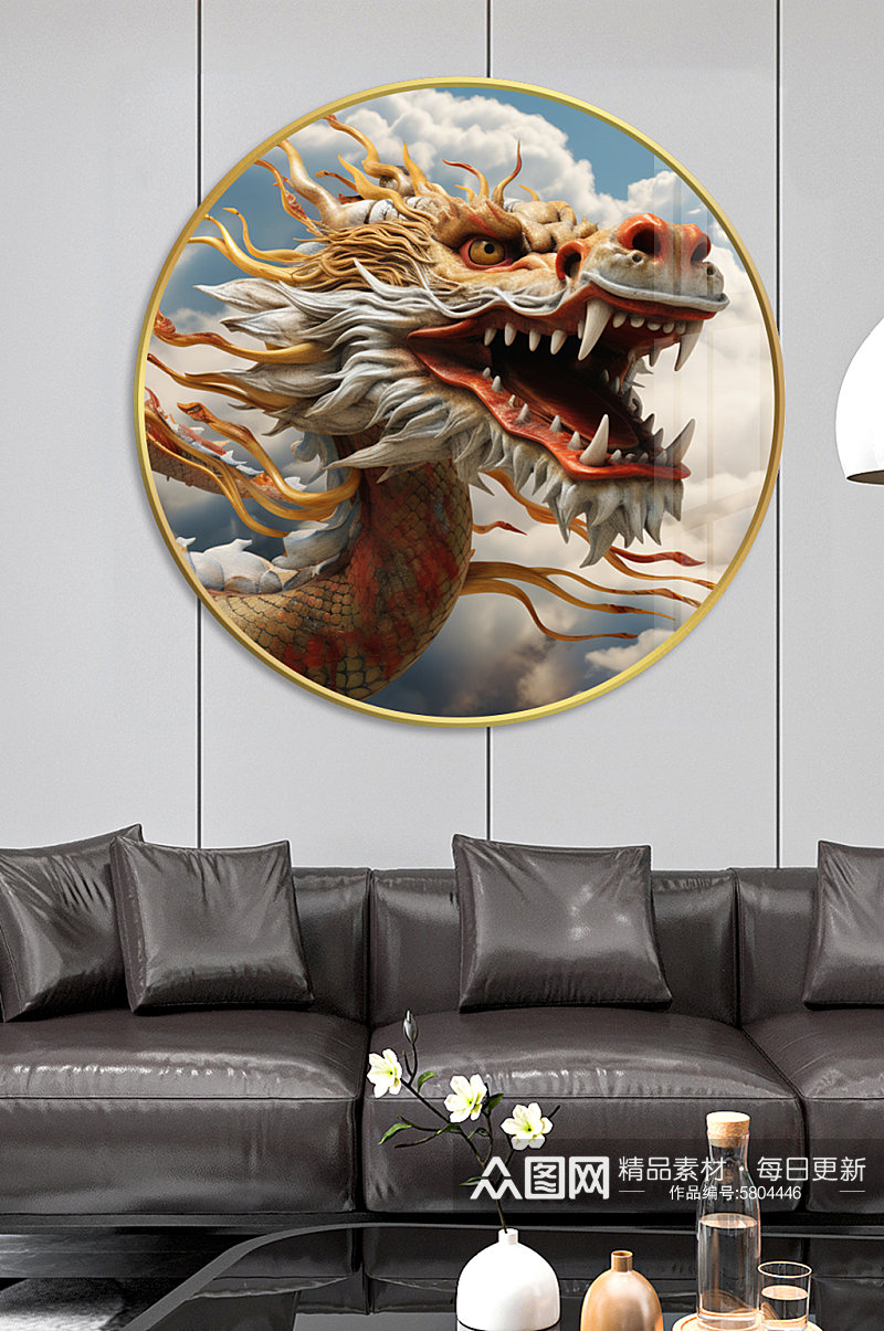 3D中国龙龙年圆形客厅装饰画素材