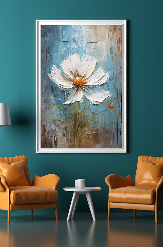 小白花茉莉花花卉白色花油画肌理感装饰画-众图网