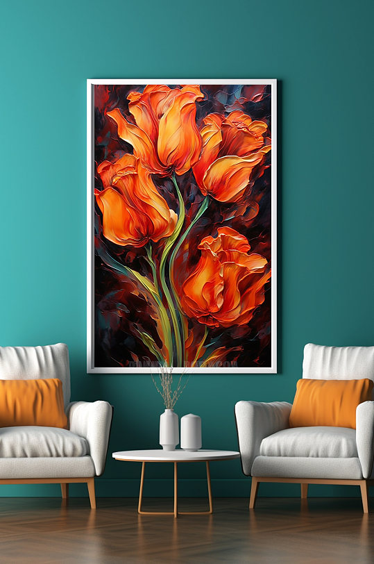 高端复古鲜花挂画花卉油画肌理感装饰画-众图网