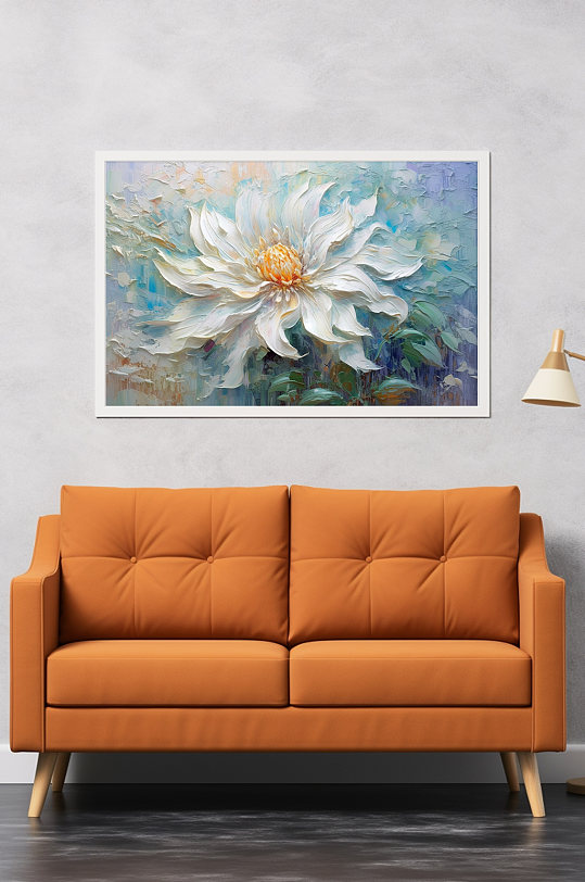 菊花挂画清新花卉油画肌理感装饰画-众图网