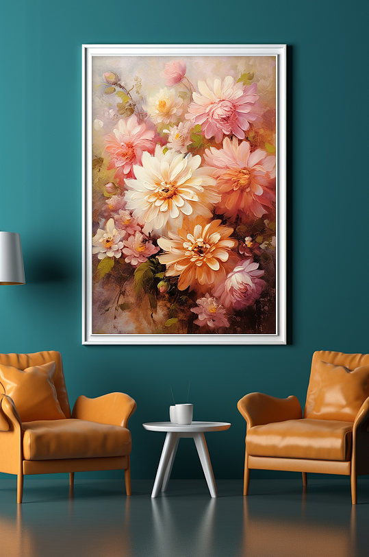 复古彩色花花卉油画肌理感装饰画-众图网