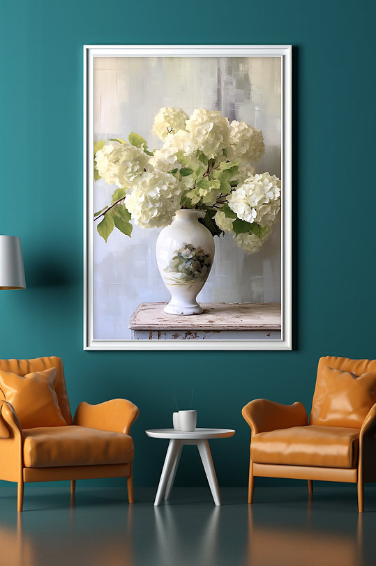 复古绣球花花卉油画肌理感装饰画-众图网