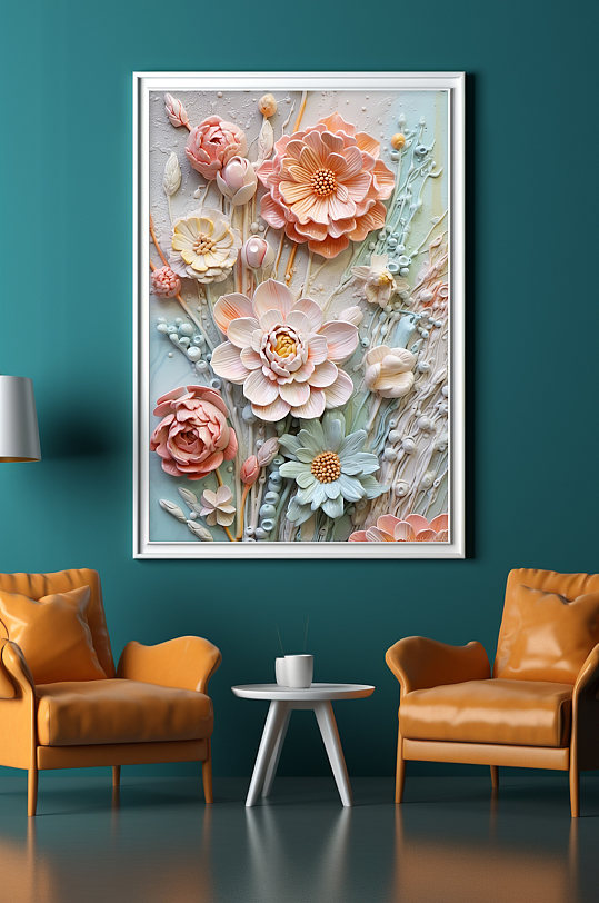 小清新花卉油画肌理感装饰画-众图网