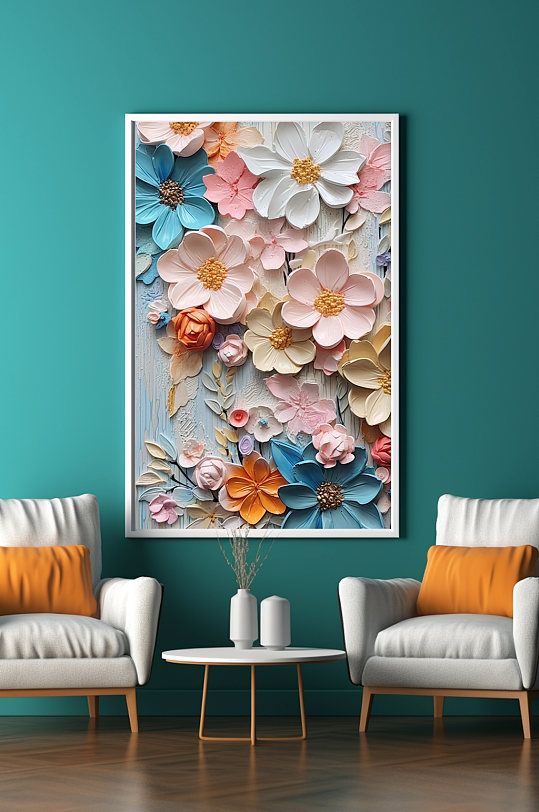 雏菊花卉油画肌理感装饰画-众图网