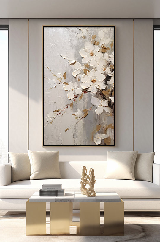 高端花卉白色花油画肌理感装饰画-众图网