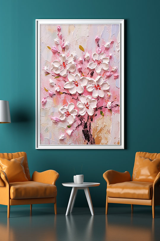 创意粉色花卉油画肌理感装饰画-众图网