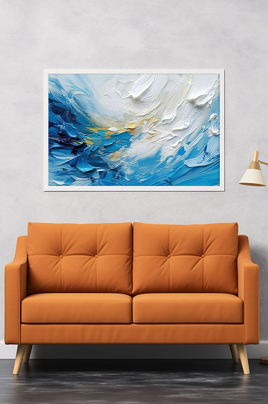 蓝色大海日系清新油画肌理感抽象装饰画