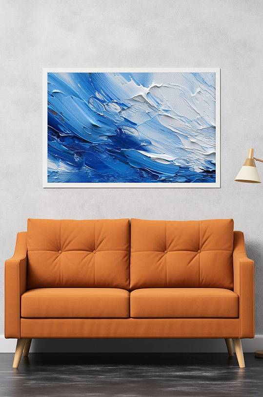 蓝色大海日系清新油画肌理感抽象装饰画