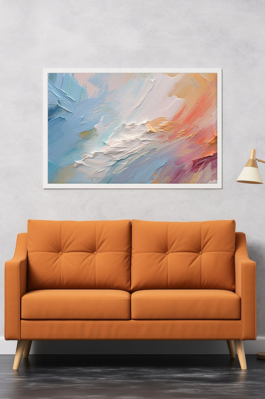 日系清新油画肌理感抽象装饰画-众图网