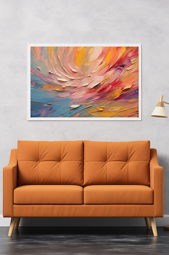橘色暖调日系清新油画肌理感抽象装饰画-众图网