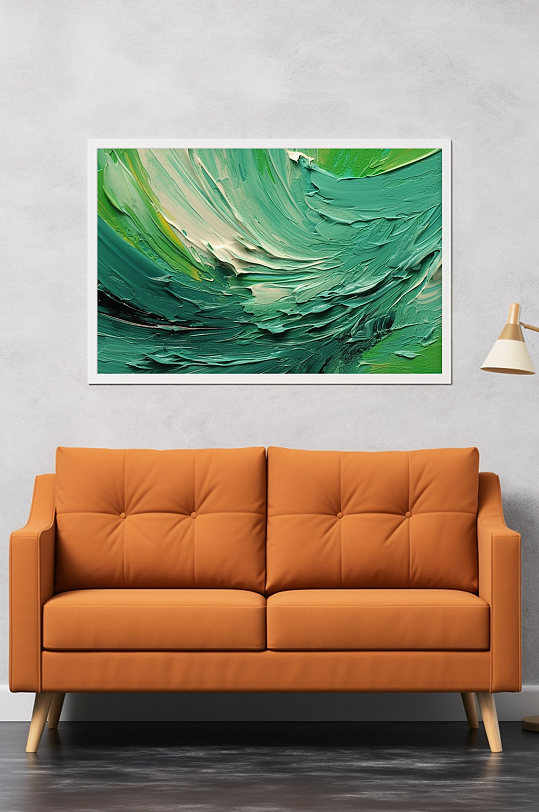 春天墨绿色墨痕油画肌理感抽象装饰画-众图网