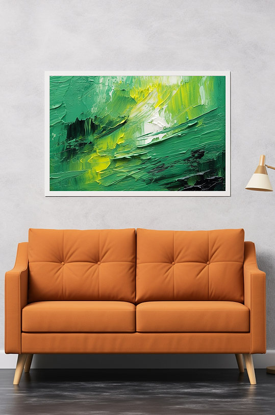 春天绿色墨痕油画肌理感抽象装饰画-众图网