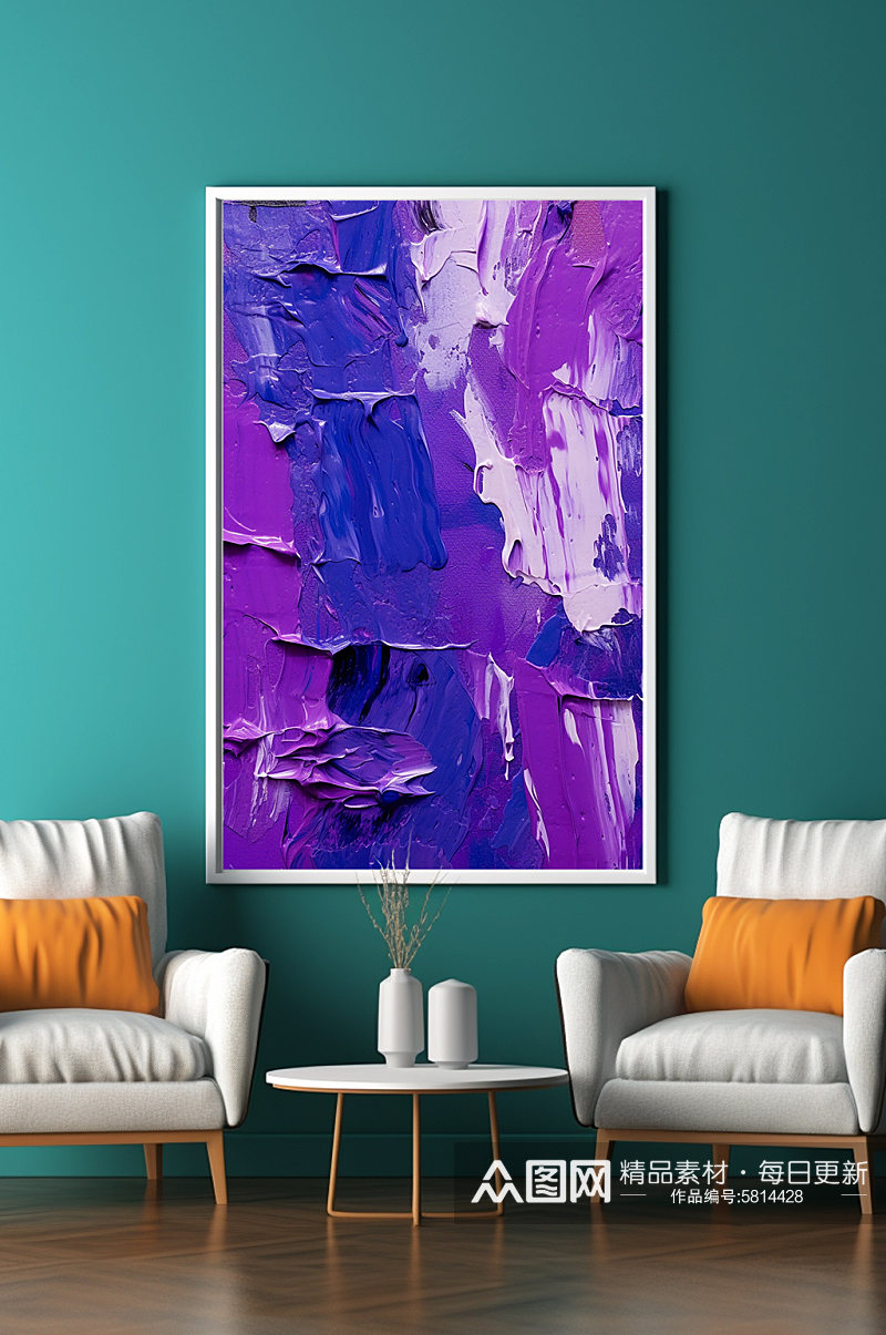 紫色创意油画肌理感抽象装饰画素材