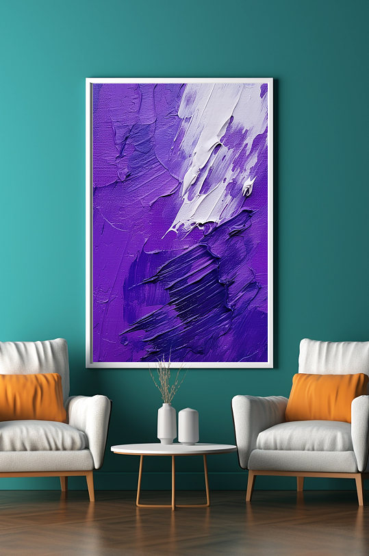 紫色创意油画肌理感抽象装饰画