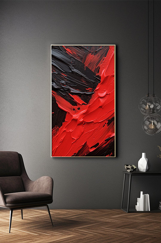 黑红暗黑创意油画肌理感抽象装饰画