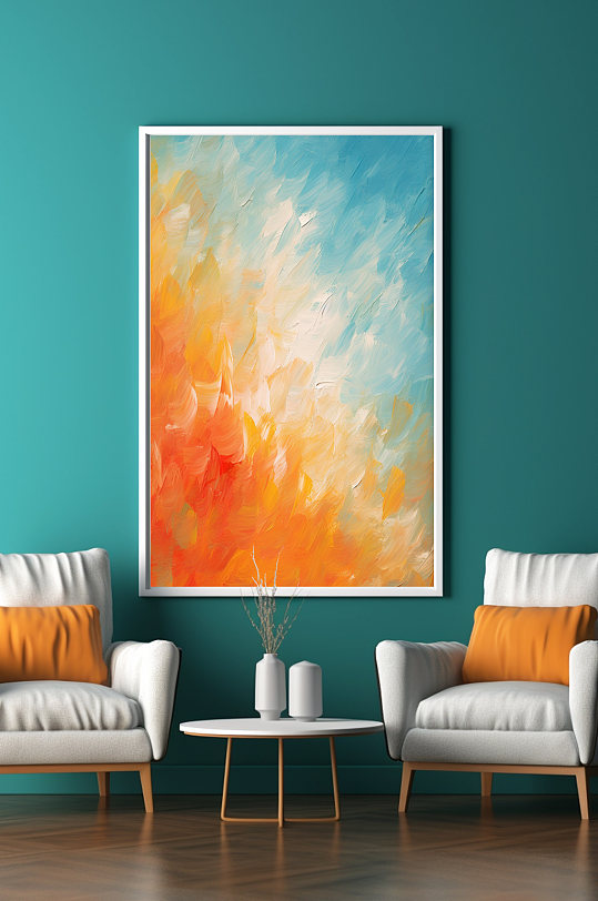 渐变淡雅油画肌理感抽象装饰画-众图网