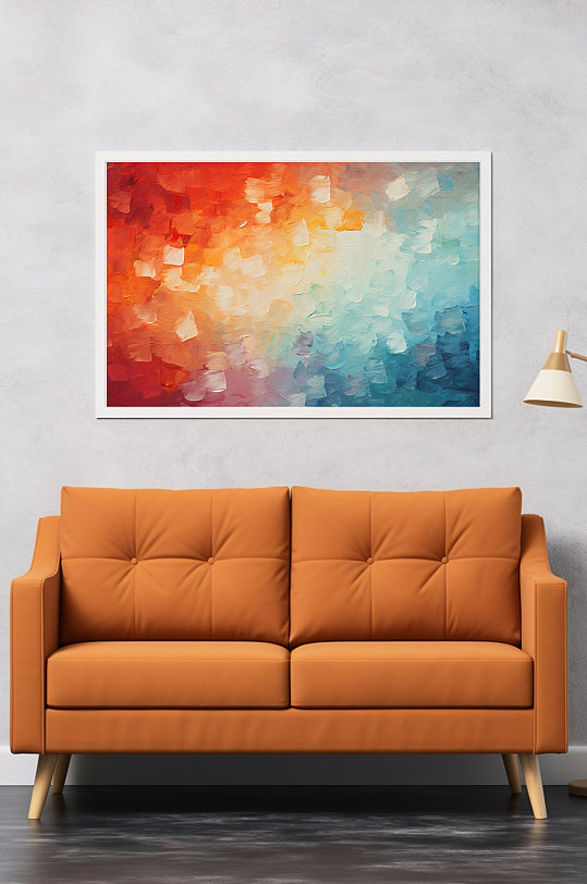 色块橘色渐变淡雅油画肌理感抽象装饰画-众图网