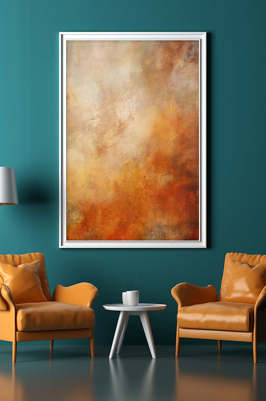 复古橘色渐变淡雅油画肌理感抽象装饰画-众图网