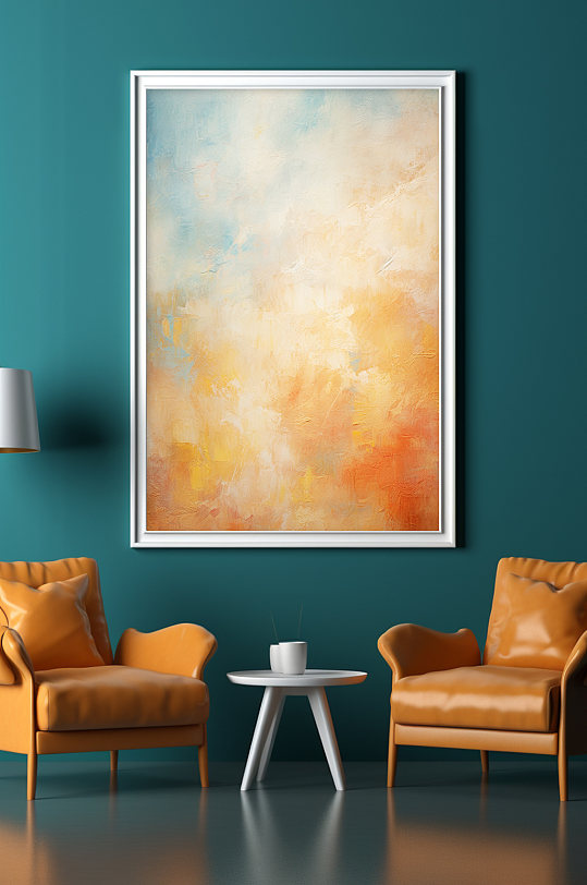 复古橘色渐变淡雅油画肌理感抽象装饰画-众图网