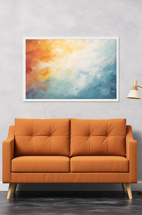 橘渐变蓝复古色油画肌理感抽象装饰画-众图网