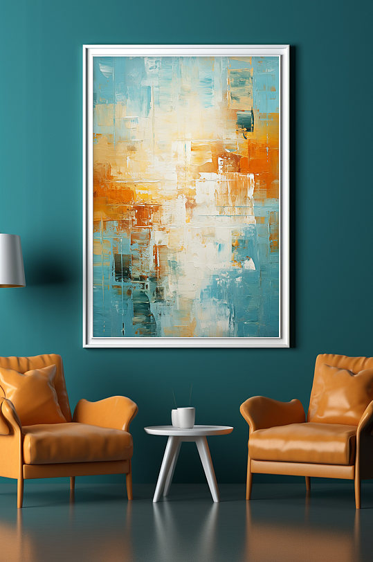 复古彩色渐变油画肌理感客厅装饰画-众图网