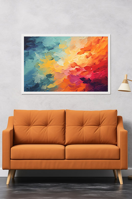 时尚彩色渐变油画肌理感客厅装饰画-众图网