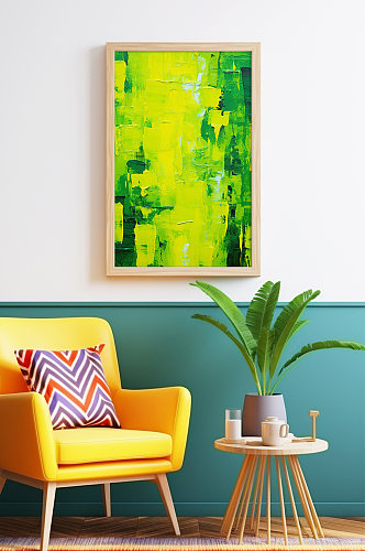 创意绿色渐变油画肌理感客厅装饰画