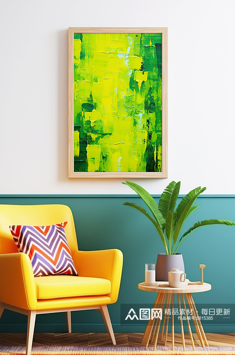 创意绿色渐变油画肌理感客厅装饰画素材