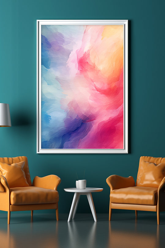 时尚粉紫渐变油画肌理感客厅装饰画-众图网