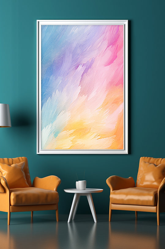 时尚粉蓝渐变油画肌理感客厅装饰画-众图网