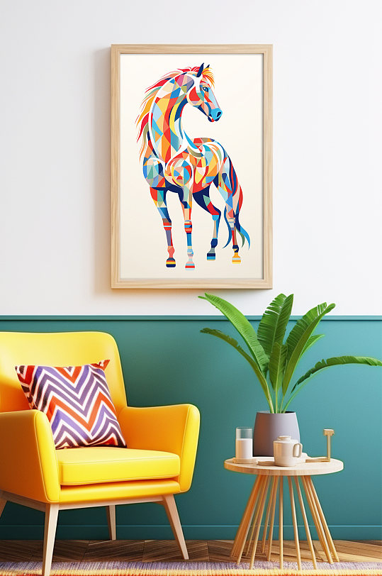 客厅挂画马图腾七彩马拼贴画装饰画-众图网