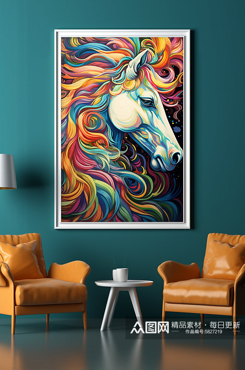 彩绘客厅抽象彩色马拼贴画装饰画素材