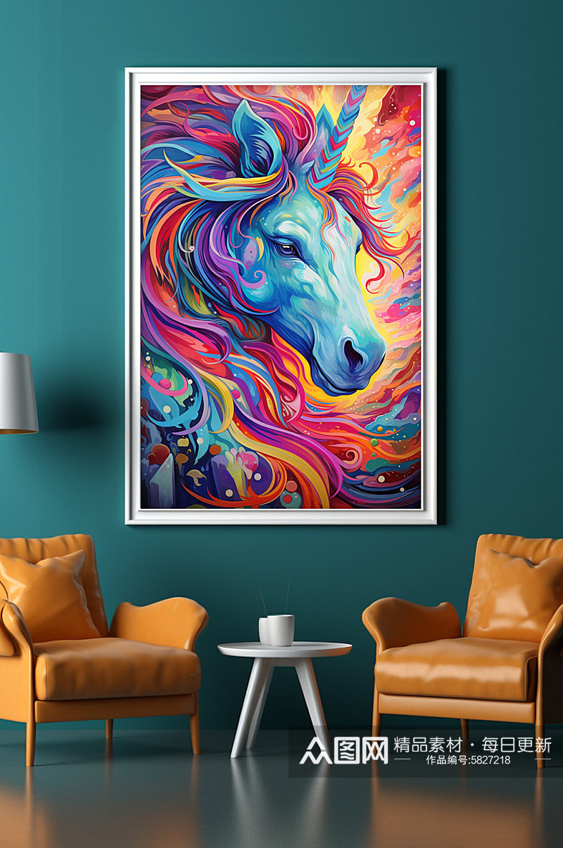 彩绘客厅抽象彩色马拼贴画装饰画素材
