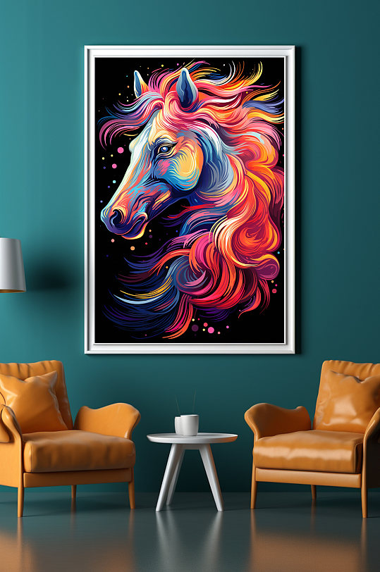 彩绘客厅抽象彩色马拼贴画装饰画