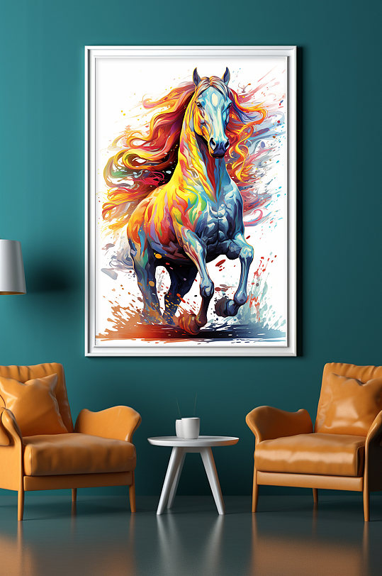 彩绘客厅抽象彩色马拼贴画装饰画