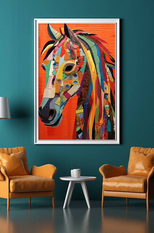 暖色图腾马炫彩马拼贴画餐厅装饰画-众图网