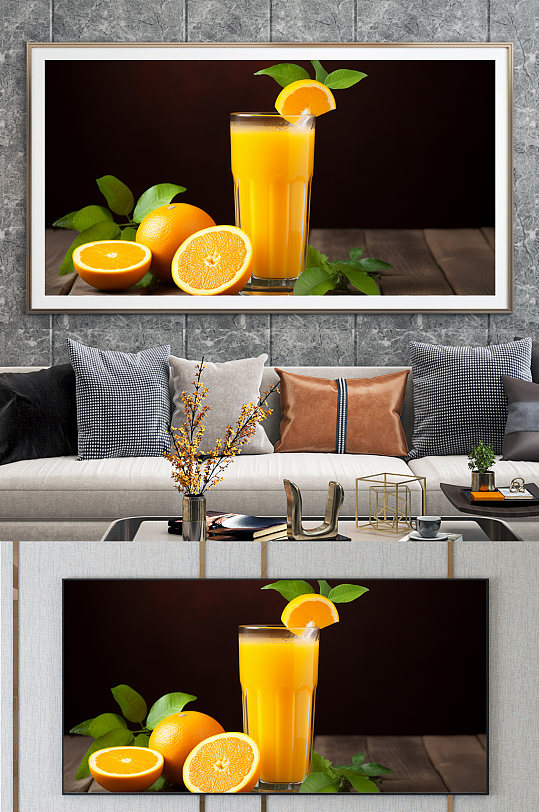 橙汁新鲜水果果汁饮品装饰画