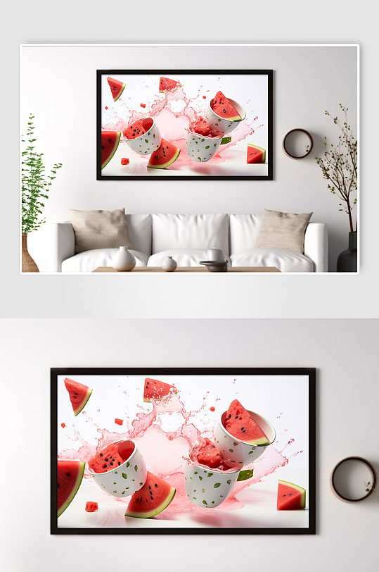 创意西瓜飞溅水果果汁饮品装饰画