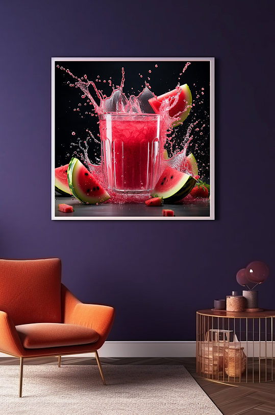 西瓜飞溅水果果汁饮品装饰画