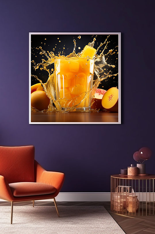 橙汁飞溅水果果汁饮品装饰画