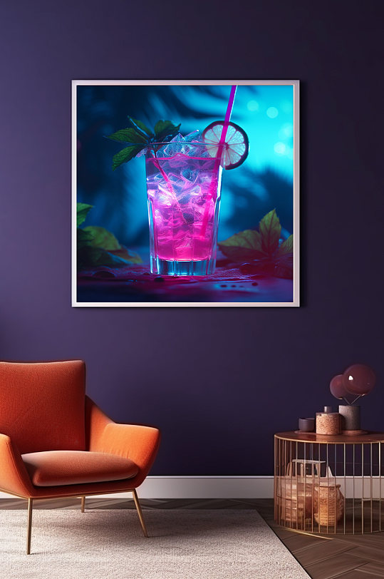 热带紫色冰饮水果茶果汁饮品装饰画
