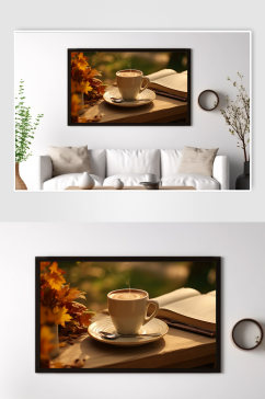 秋季枫叶热饮咖啡奶茶饮品装饰画