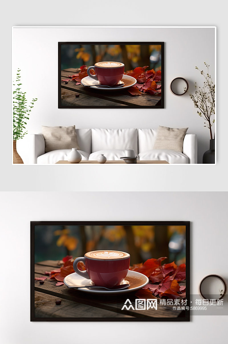 枫叶意式咖啡热饮奶茶饮品装饰画素材