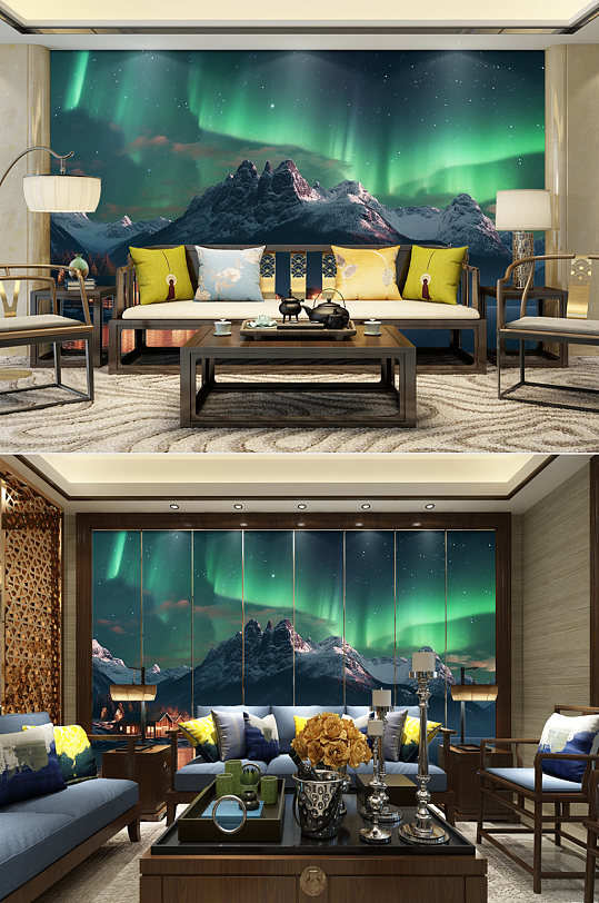 璀璨极光星空装饰画电视机背景墙-众图网