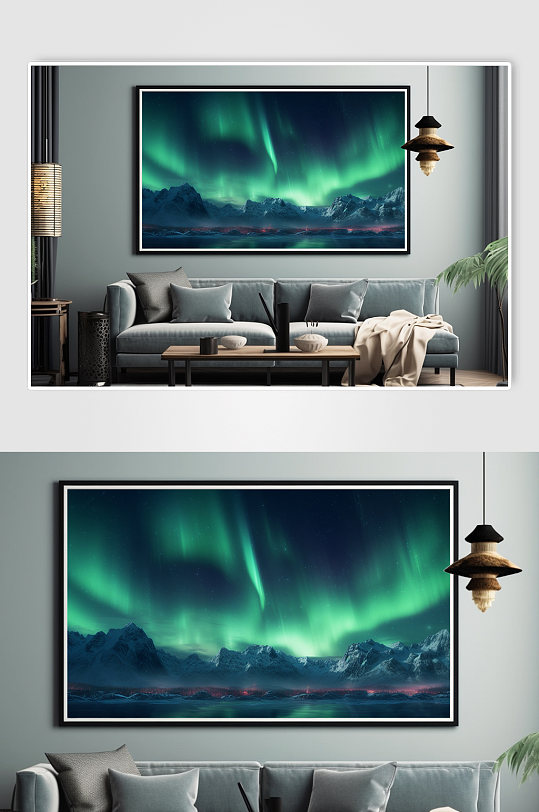 绿色绚丽极光挪威极光星空装饰画-众图网
