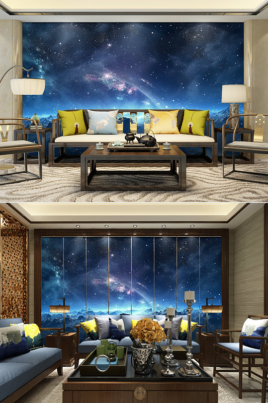 璀璨极光银河星空装饰画电视机背景墙-众图网