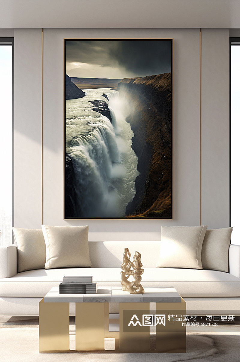 大气大裂谷瀑布风景极光装饰画素材